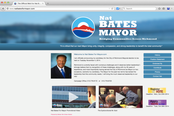 A video paid for and authorized by Moving Forward is displayed on Nat Bates’ website with the description “The Dysfunctional Mr. Butt.'